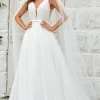 Ivory Detachable Watteau Train Tulle Wedding Dress