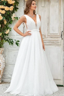 Ivory Detachable Watteau Train Tulle Wedding Dress