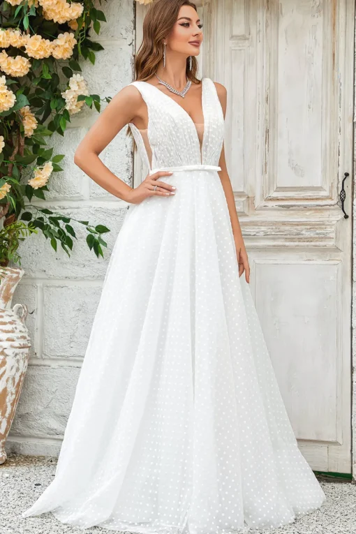 Ivory Detachable Watteau Train Tulle Wedding Dress