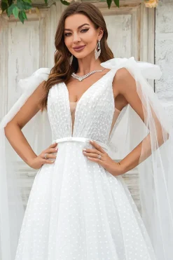 Ivory Detachable Watteau Train Tulle Wedding Dress