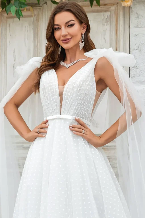 Ivory Detachable Watteau Train Tulle Wedding Dress