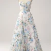 Ivory Flower A-Line Strapless Long Corset Prom Dress
