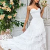 Ivory Lace Asymmetrical Detachable Train Boho Wedding Dress
