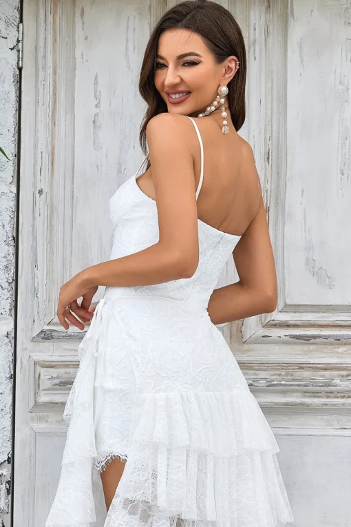 Ivory Lace Asymmetrical Detachable Train Boho Wedding Dress