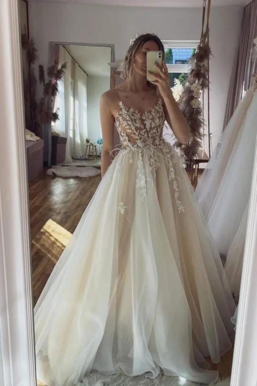 Ivory Long Prom Dress with Appliques