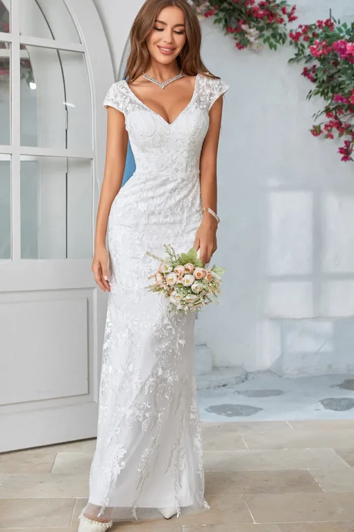 Ivory Mermaid Lace V-Neck Wedding Dress