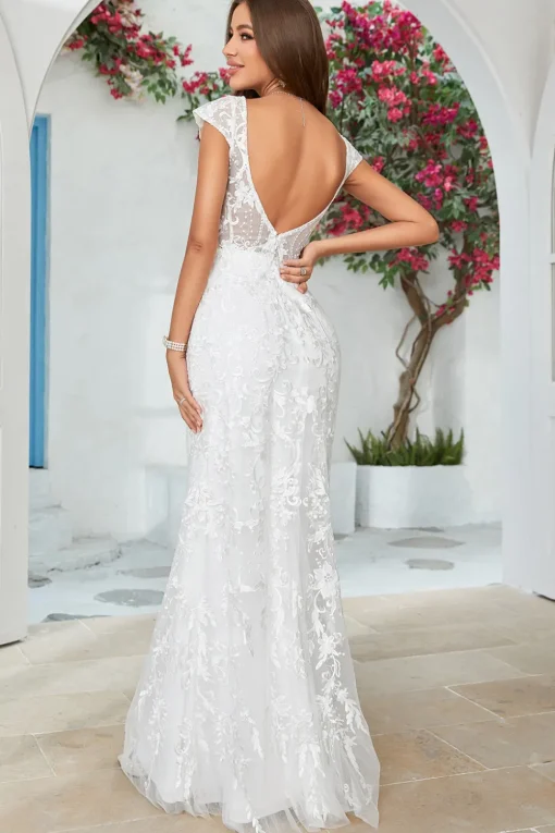 Ivory Mermaid Lace V-Neck Wedding Dress