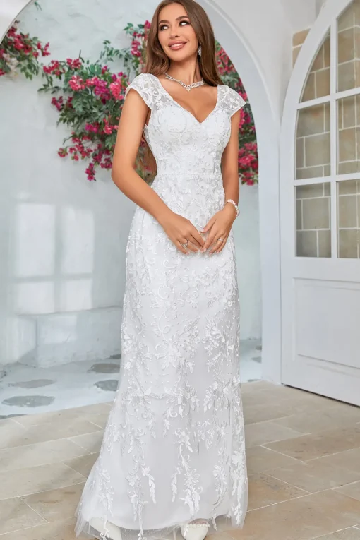 Ivory Mermaid Lace V-Neck Wedding Dress