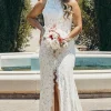 Ivory Open Back Boho Lace Wedding Dress