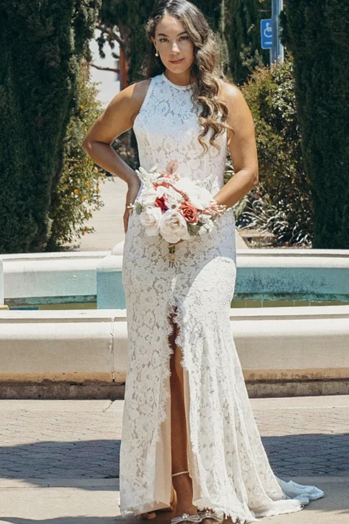 Ivory Open Back Boho Lace Wedding Dress