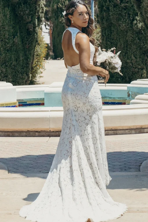 Ivory Open Back Boho Lace Wedding Dress