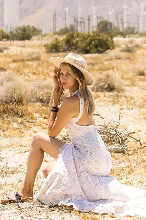 Ivory Open Back Boho Lace Wedding Dress
