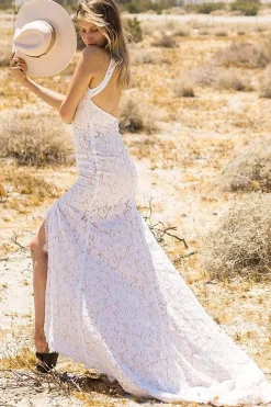 Ivory Open Back Boho Lace Wedding Dress