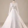 Ivory Satin Sweep Train Long Sleeves Wedding Dress