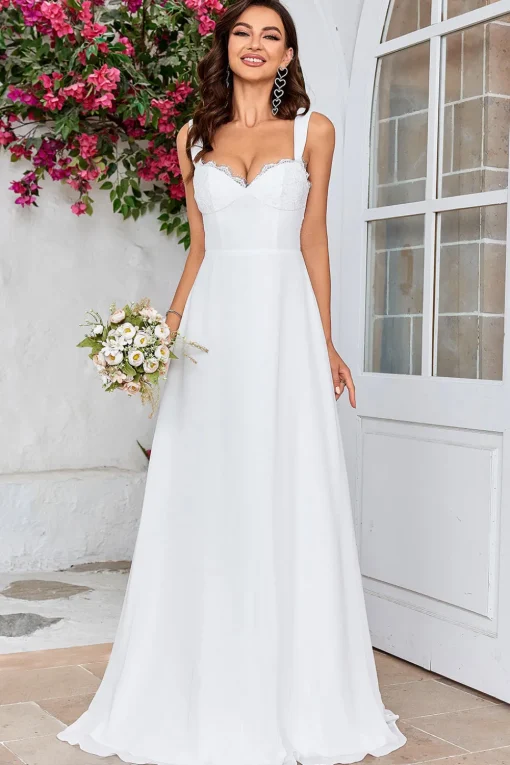 Ivory Scoop Neck Boho Simple Wedding Dress with Lace