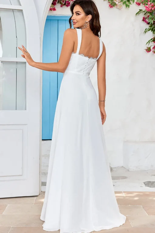 Ivory Scoop Neck Boho Simple Wedding Dress with Lace
