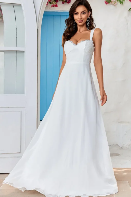 Ivory Scoop Neck Boho Simple Wedding Dress with Lace