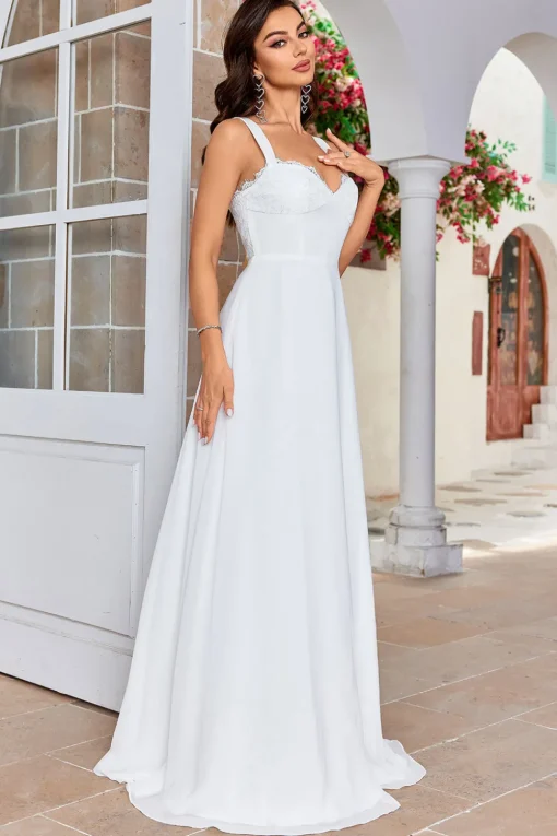 Ivory Scoop Neck Boho Simple Wedding Dress with Lace
