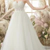 Ivory Spaghetti Straps A line Tulle Wedding Dress