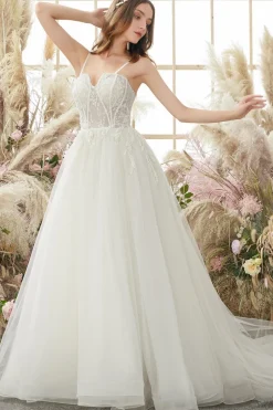 Ivory Spaghetti Straps A line Tulle Wedding Dress