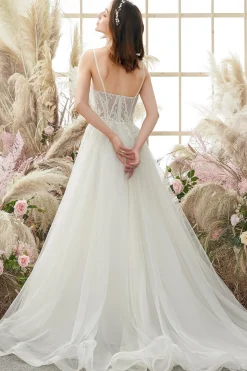 Ivory Spaghetti Straps A line Tulle Wedding Dress