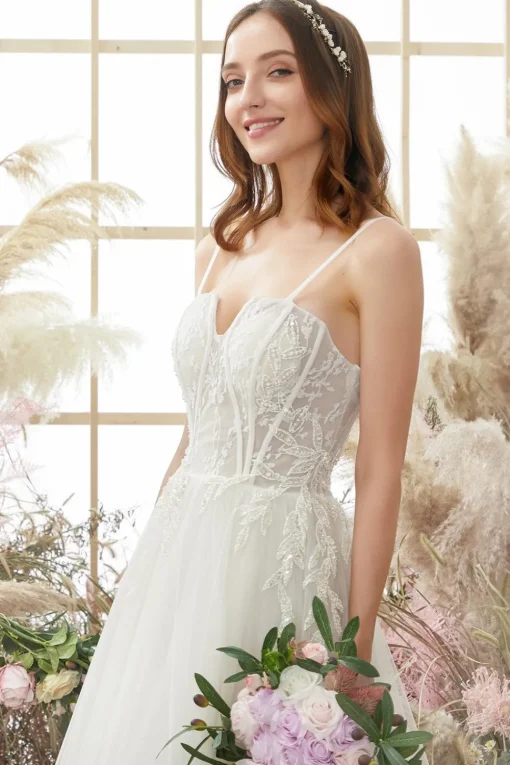 Ivory Spaghetti Straps A line Tulle Wedding Dress