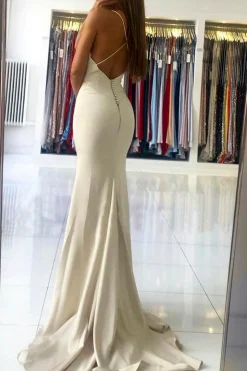 Ivory Spaghetti Straps Simple Mermaid Prom Dress