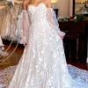 Ivory Sweetheart Corset Detachale Long Sleeves Long Lace Wedding Dress