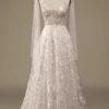 Ivory V-Neck Lace A-Line Wedding Dress with Bowknot