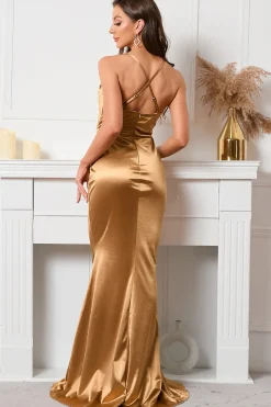 Khaki Halter Backless Mermaid Prom Dress