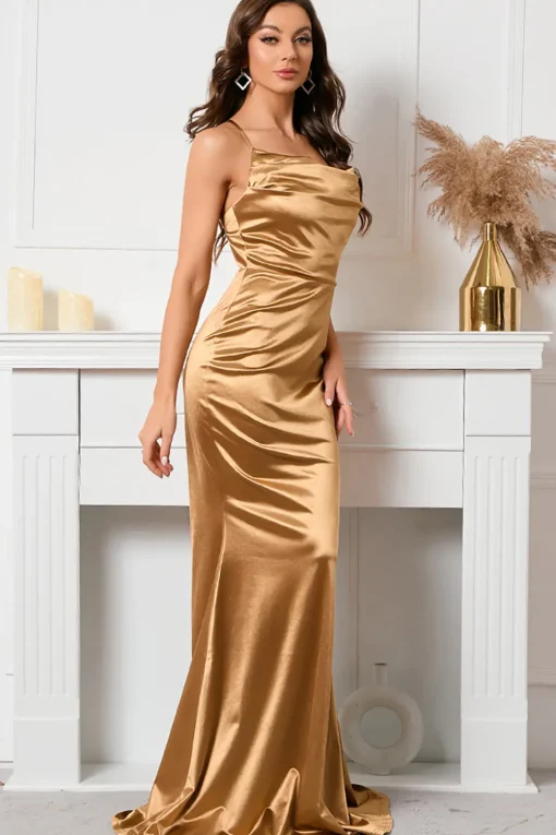 Khaki Halter Backless Mermaid Prom Dress