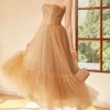 Khaki Polka Dots A Line Tulle Corset Prom Dress