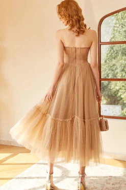 Khaki Polka Dots A Line Tulle Corset Prom Dress
