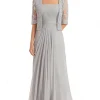 Lace Appliques Silver Square Neck 2-piece Half Sleeves Mother of the Bride Dress