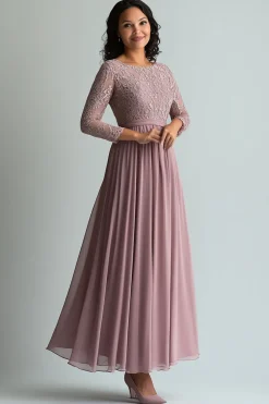 Lace Blush Chiffon Scoop Neck A Line Mother of The Bride Dress