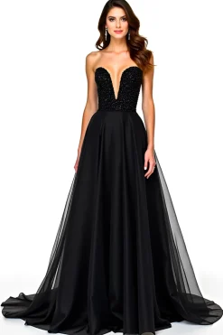 Lace Up Back A Line Long Tulle Black Tie Dress