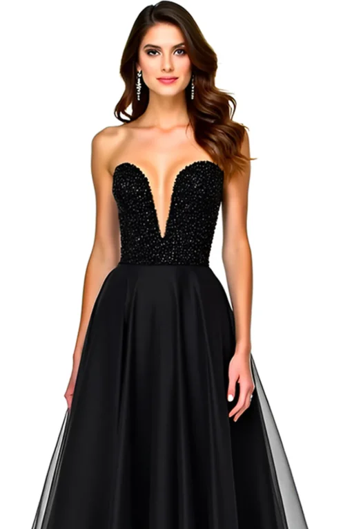 Lace Up Back A Line Long Tulle Black Tie Dress