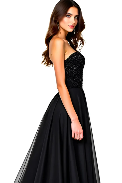 Lace Up Back A Line Long Tulle Black Tie Dress