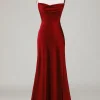 Lace-Up Back Burgundy Long Bridesmaid Dress with Slit