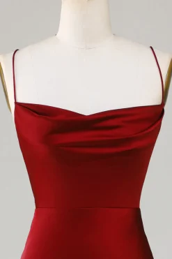 Lace-Up Back Burgundy Long Bridesmaid Dress with Slit