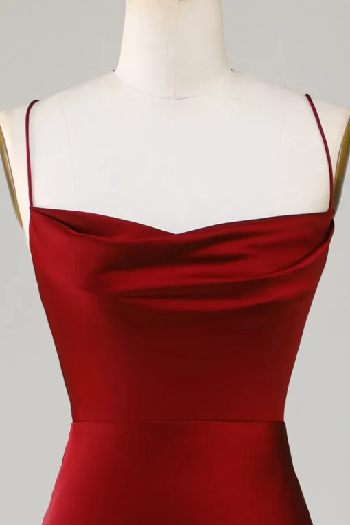 Lace-Up Back Burgundy Long Bridesmaid Dress with Slit