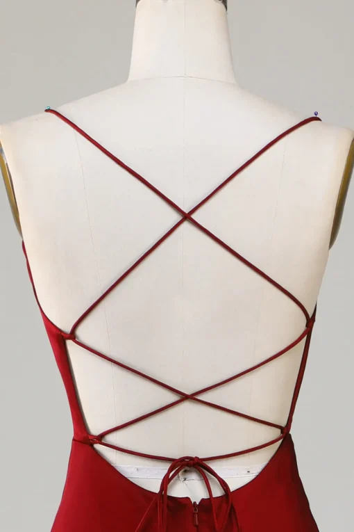 Lace-Up Back Burgundy Long Bridesmaid Dress with Slit