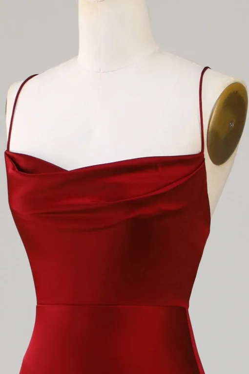 Lace-Up Back Burgundy Long Bridesmaid Dress with Slit