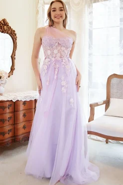 Lavender A-Line Halter Prom Dress With Embroidery