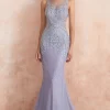 Lavender Mermaid Beaded Sparkly Prom Dress