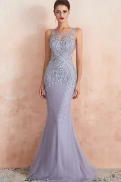 Lavender Mermaid Beaded Sparkly Prom Dress
