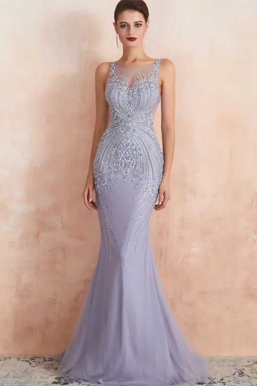 Lavender Mermaid Beaded Sparkly Prom Dress