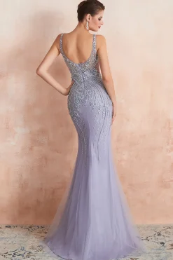 Lavender Mermaid Beaded Sparkly Prom Dress