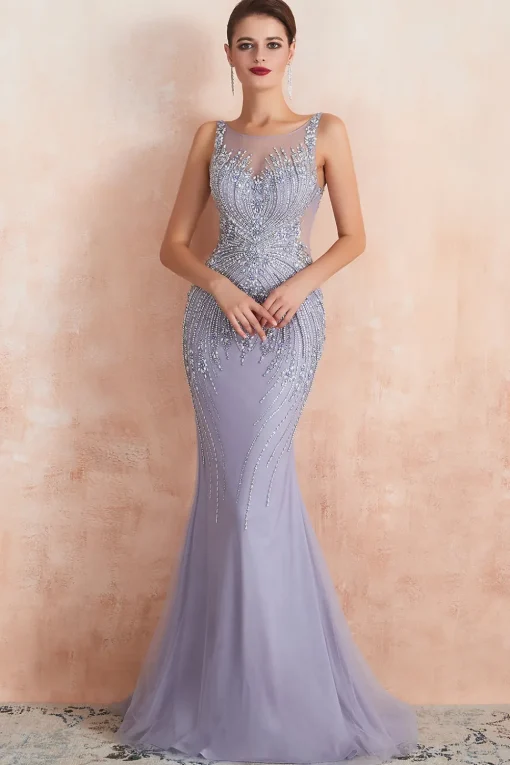 Lavender Mermaid Beaded Sparkly Prom Dress