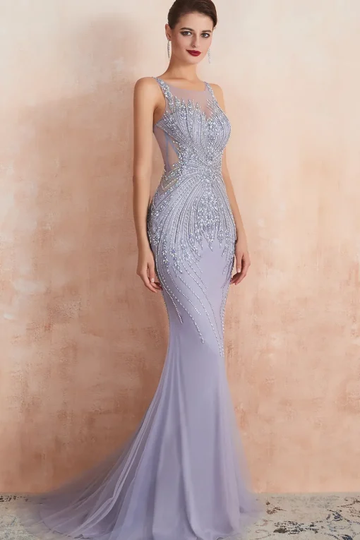 Lavender Mermaid Beaded Sparkly Prom Dress